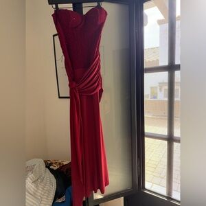 Red Evening Draped Maxi Dress